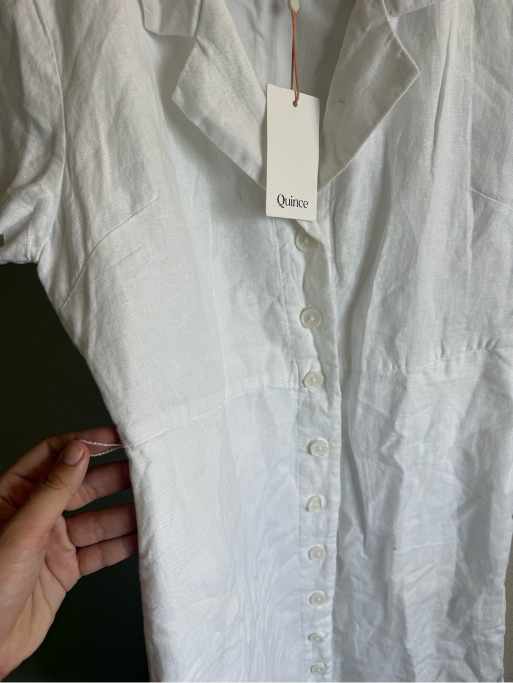 NWT Quince 100% European Linen Button Front Midi Dress White Casual A-Line - Picture 6 of 9